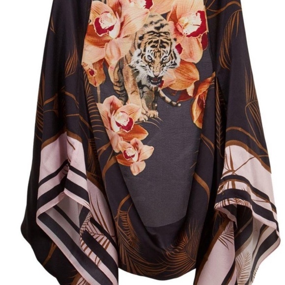 Ted Baker Cadeey Caramel Silk Cape Scarf Tiger - Picture 4 of 7